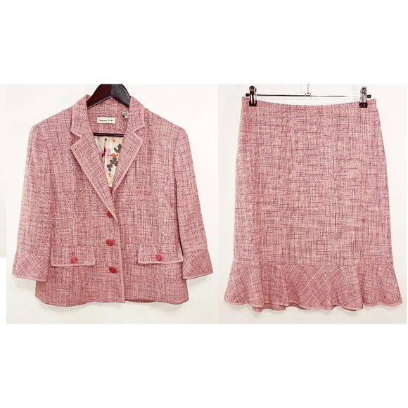EUC Vintage 100% Silk Tweed Skirt Suit Pink 8, Medium - Picture 1 of 9